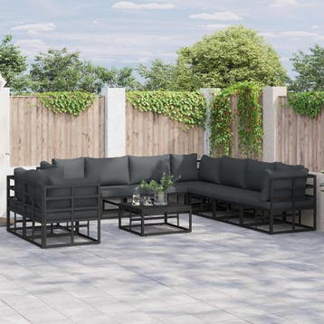 vidaXL Tuinbankenset 10 st Zwart Aluminium, Verzenden, Nieuw, Aluminium, Meer dan 8 zitplaatsen