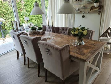 Maatwerk landelijke eettafel RM Chassigny kasteelvloer stijl, Riviera Maison Landelijk, 100 tot 150 cm, Ophalen of Verzenden, Vijf personen of meer