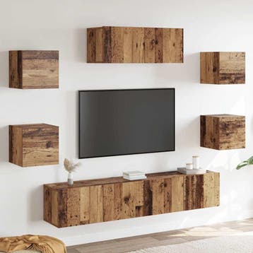 vidaXL 5-delig Tv-meubelset wandmontage oud houtkleurig, Verzenden, Nieuw, Overige houtsoorten