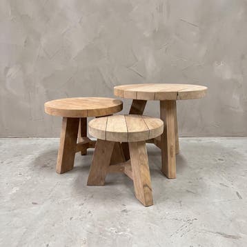 Salontafel Kaki van teak, set van 3, 60 cm | World of Brosi, Ophalen of Verzenden, Nieuw