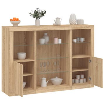 vidaXL Dressoirs met LED-verlichting 3 st bewerkt hout, Minder dan 50 cm, Verzenden, Nieuw, 25 tot 50 cm
