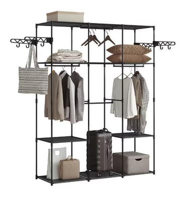 Zwarte open kledingkast met planken en metalen frame 178 cm, Verzenden, Nieuw