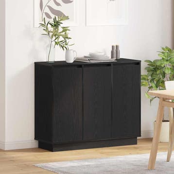 vidaXL LED Sideboard Zwart Eiken 90 x 32 x 75 cm Bewerkt, Minder dan 50 cm, Verzenden, Nieuw, Minder dan 100 cm