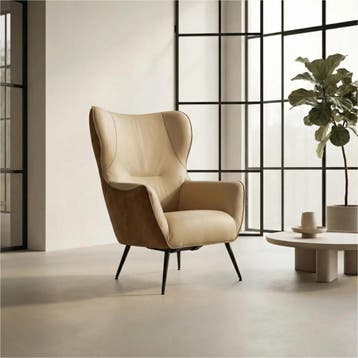Set van 2 Leren fauteuils Flair Duo - Kenia Walnut en, Nieuw, Ophalen of Verzenden, 75 tot 100 cm, Leer