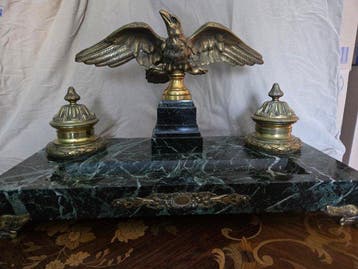 Beeld, Encrier style empire - 30 cm - Marmer, Messing, Brons, Antiek en Kunst