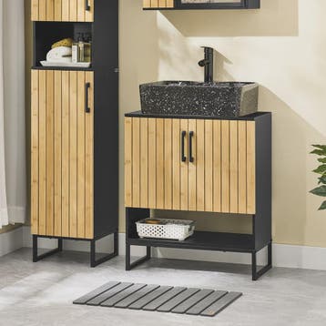 Badkamerkast 60 cm breed voor wastafel met bamboe deur en ve, Verzenden, Nieuw