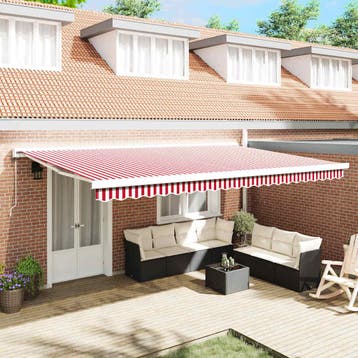 vidaXL Uitschuifbare luifel Rood en Wit 500 × 300 cm Stof en, Verzenden, Nieuw