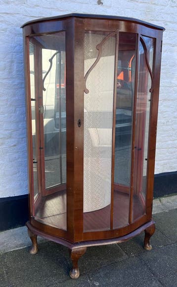 Vintage Engels mahonie vitrinekastje met 2 glazen platen, Antiek en Kunst, Antiek | Meubels | Kasten, Ophalen of Verzenden