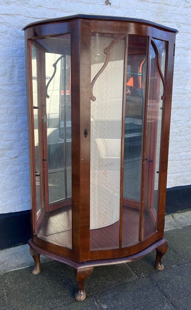 Vintage Engels mahonie vitrinekastje met 2 glazen platen, Antiek en Kunst, Antiek | Meubels | Kasten, Ophalen of Verzenden