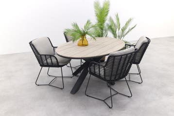 4 Seasons Fabrice antraciet/GI Edison 180x115 cm. - ovale, Verzenden, Nieuw, Overige materialen, Tuinset