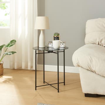 Bijzettafel Ödeshög rond glas 45xØ42 cm zwart [en.casa], Verzenden, Nieuw