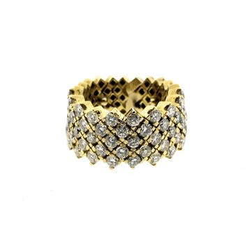 Gouden schakelring met diamanten, 18 tot 19, Gebruikt, Ophalen of Verzenden, Met edelsteen