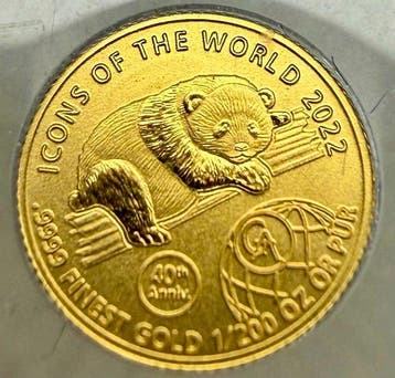 Rwanda. 10 FRW 2022 Icons of the World - Panda, 1/200 Oz oro