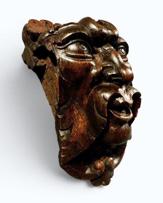 sculptuur, Green man - 18e eeuw - 36.5 cm - Eik, Antiek en Kunst, Antiek | Overige Antiek