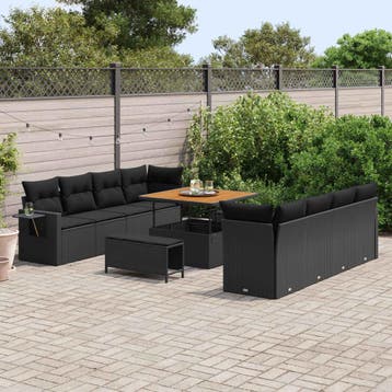vidaXL Tuin Sofa Set Zwart poly rattan, Verzenden, Nieuw, Rotan