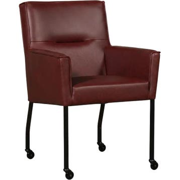 Leren eetkamerstoel met wieltjes en armleuning Lucky -, Huis en Inrichting, Stoelen, Bohemian, Industrieel, Modern, Scandinavisch