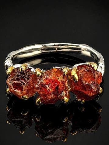 Spessartiet Ring - 925 Sterling Zilver - Natuurlijke Ruwe, Verzamelen