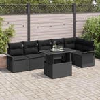 vidaXL Tuin Sofa Set met kussen 7 pcs Zwart Poly riet, Verzenden, Nieuw, Rotan