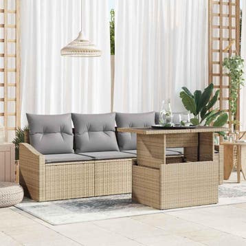 vidaXL Tuin Sofa Set 5 st Beige poly rattan, Verzenden, Nieuw, Rotan, 5 zitplaatsen