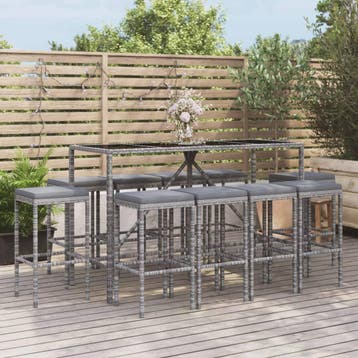 vidaXL 11-delige Tuinbarset met kussens poly rattan grijs, Verzenden, Nieuw, Meer dan 8 zitplaatsen