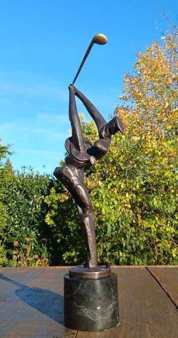 sculptuur, Modernistische bronzen golfer - 41 cm - brons, Antiek en Kunst