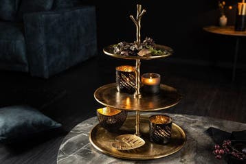 Design taartplateau ABSTRACT 48cm goud met drie niveaus -, Ophalen of Verzenden, Nieuw