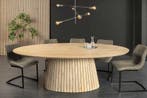 Ovale eettafel ART DECO 220 cm wit witgekalkt massief, Ophalen of Verzenden, Nieuw