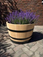 Super mooie wijnvaten 225L zwarte banden - bloembakken, Tuin en Terras, Rond, Nieuw, Ophalen of Verzenden, Balkon