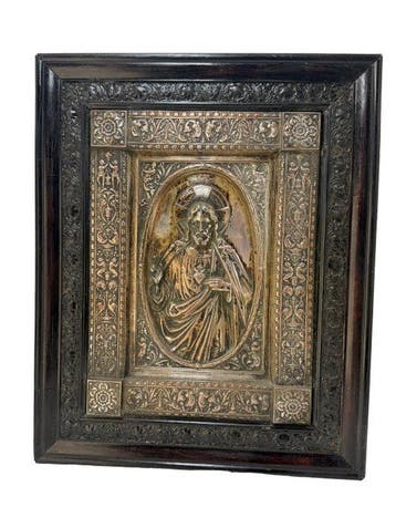 Religieuze plaquette met rozenhouten frame – Heilig Hart van