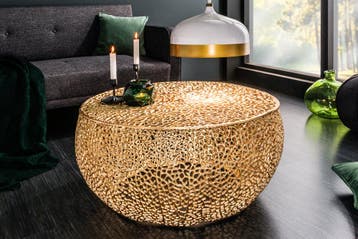 Filigraan salontafel LEAF 80cm goud metaal handgemaakt blad, Huis en Inrichting, Tafels | Salontafels, Ophalen of Verzenden, Nieuw