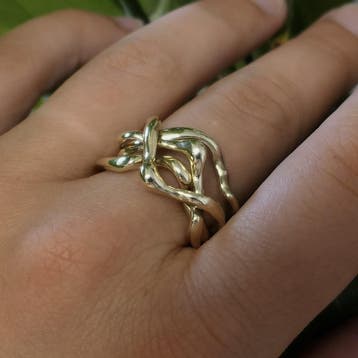 Gouden puzzel ring, Gebruikt, 19 tot 20, Ophalen of Verzenden, Dame