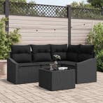 vidaXL Tuinbankenset met kussen met opslag 5 pcs Zwart poly, Verzenden, Nieuw, Rotan, 5 zitplaatsen