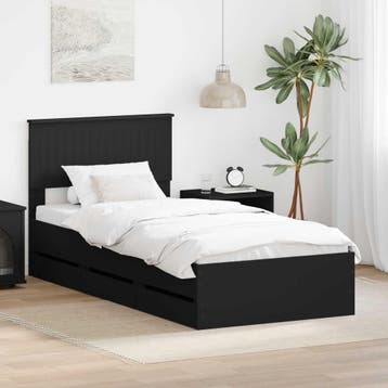 vidaXL Bedframe met lade met opslag Zwart 90 x 190 cm, Verzenden, Nieuw, Zwart, Hout