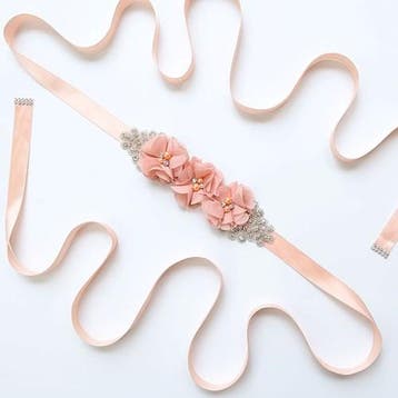 Bruidsriem Weddingbelt Peach Chiffon strass parels satijn, Ophalen of Verzenden, Nieuw