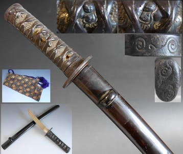 Katana - Hout - koshirae wakizashi hotei god menuki swirl