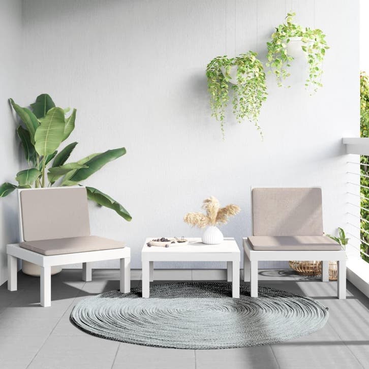 vidaXL 3-delige Loungeset met kussens PP wit, Tuin en Terras, Tuinsets en Loungesets, Loungeset, Nieuw, 3 zitplaatsen, Verzenden