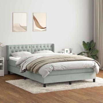 vidaXL Boxspring met matras fluweel lichtgrijs 160x210 cm, Verzenden, Nieuw, Tweepersoons, Stof