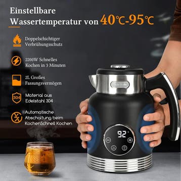 Waterkoker met temperatuurregeling - Retro - 2L - 2200W - Zw, Verzenden, Zo goed als nieuw