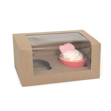HoM Cupcake Doosje 2 Kraft (incl. tray met venster) 3st., Verzenden, Nieuw