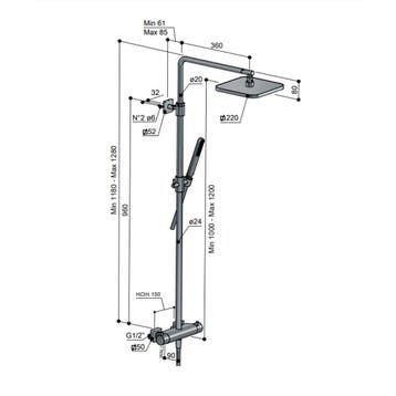 Thermostatische Stortdoucheset Hotbath Gal 128 cm Mat Zwart, Doe-het-zelf en Verbouw, Sanitair, Ophalen of Verzenden, Nieuw