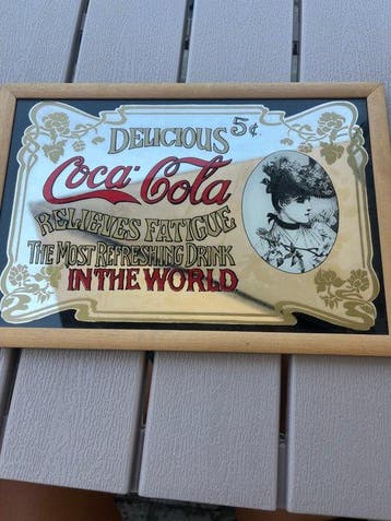 Coca-Cola-spiegel - Reclamebord - Glas, Hout