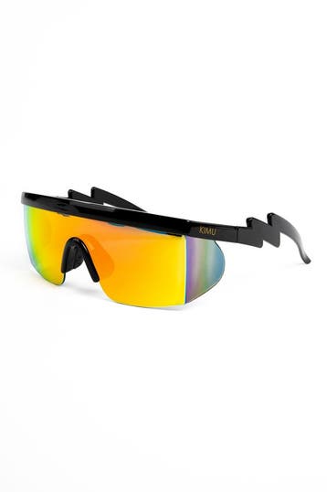 KIMU® Skibril Zonnebril Zwart Montuur Oranje Spiegelglazen F, Ophalen of Verzenden, Nieuw, Feestartikel, Carnaval