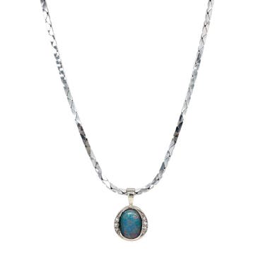 Witgouden collier met opaal hanger 50.5 cm 18 karaat, Verzenden, Zo goed als nieuw, Goud, Met hanger