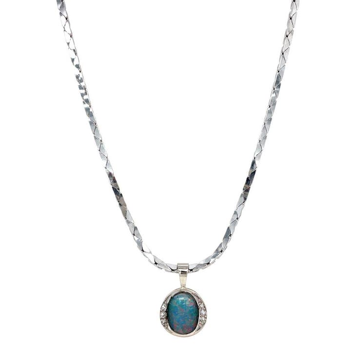 Witgouden collier met opaal hanger 50.5 cm 18 karaat, Sieraden, Tassen en Uiterlijk, Kettingen, Goud, Zo goed als nieuw, Met hanger