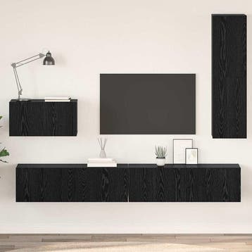 vidaXL Wand TV Kast 4 st Zwart Eiken Bewerkt hout, Minder dan 50 cm, Verzenden, Nieuw, Minder dan 100 cm