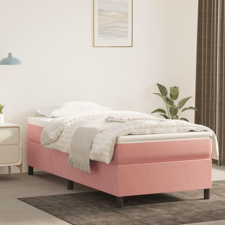 vidaXL Boxspring bed fluweel roze 90x200 cm, Huis en Inrichting, Slaapkamer | Bedden, 90 cm, 200 cm, Eenpersoons, Nieuw, Stof