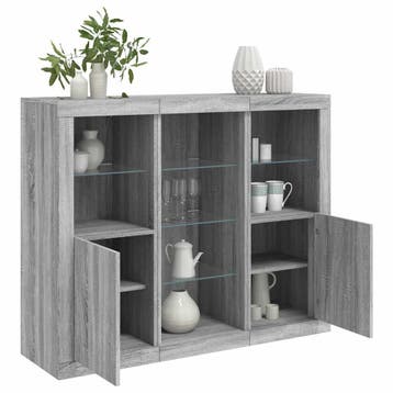 vidaXL Dressoirs met LED-verlichting 3 st bewerkt hout grijs, Huis en Inrichting, Kasten | Dressoirs, Minder dan 50 cm, Verzenden