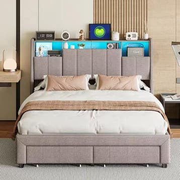 Gestoffeerd Opbergbed 140–160x200 cm met LED en USB, Verzenden, Nieuw