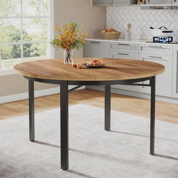 Ronde Eettafel 118cm - Rustiek Bruin & Zwart - Farmhouse Keu, Verzenden, Nieuw