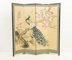 Een Japans polychroom beschilderd vierslags kamerscherm, Huis en Inrichting, Woonaccessoires | Kamerschermen, Ophalen, Gebruikt
